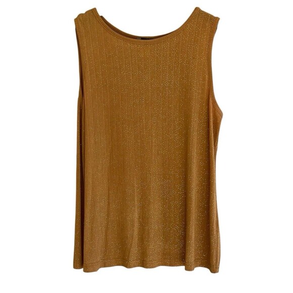 Maggie Barnes Womens Gold Sparkle Ribbed Tank Top Size 1X Glamorous Party Event - Picture 1 of 8